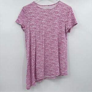 J Jill Top Women Medium Pink Asymmetrical Tee Short Sleeve Linen Blend PJ Seamed